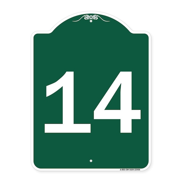 Signmission Designer Series Sign-Sign W/ Number 14, Green & White Aluminum Sign, 18" x 24", GW-1824-22908 A-DES-GW-1824-22908 - main